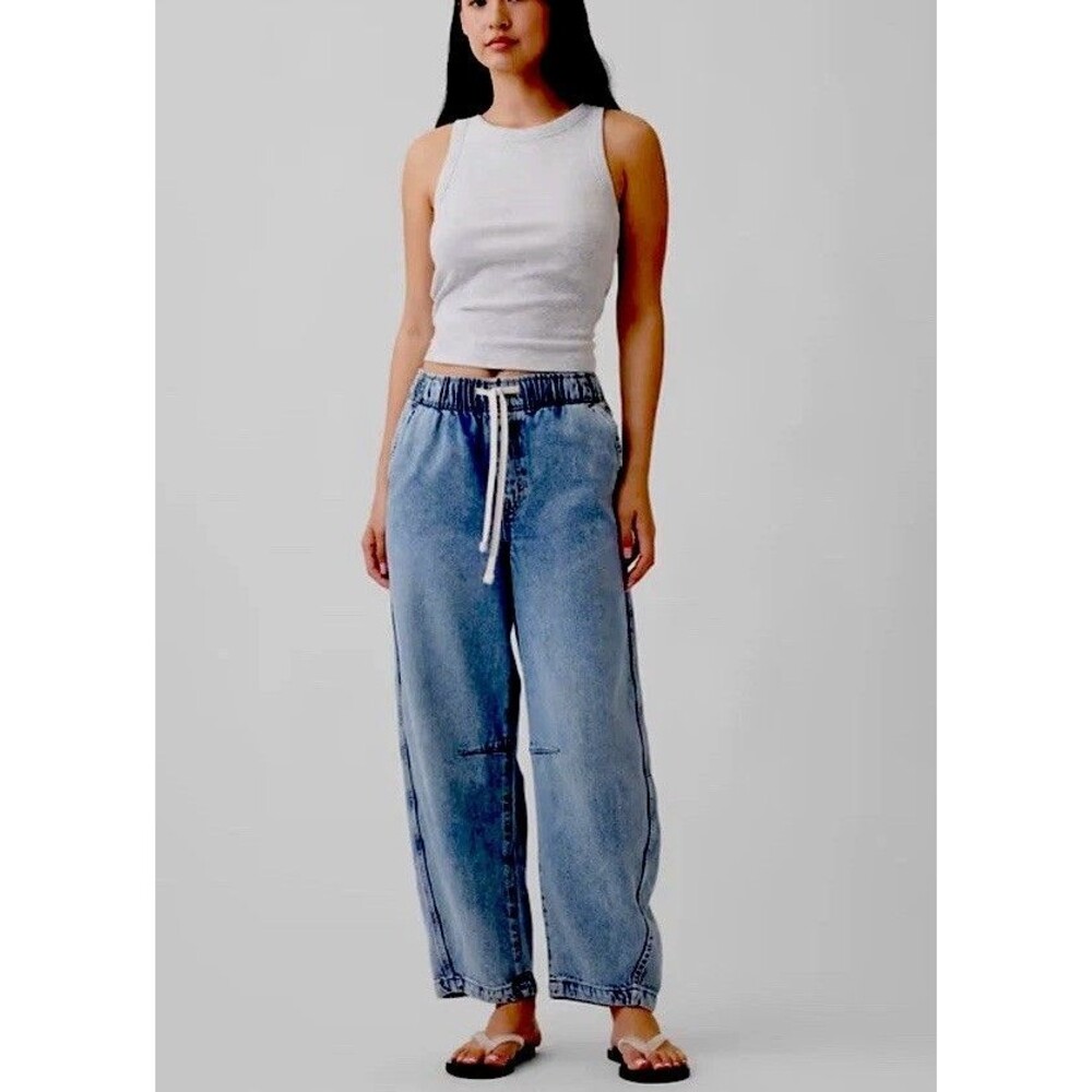 Gap Jeans Pull On Barrel Leg Sz Small Long Tall 30x26 Medium Wash Denim